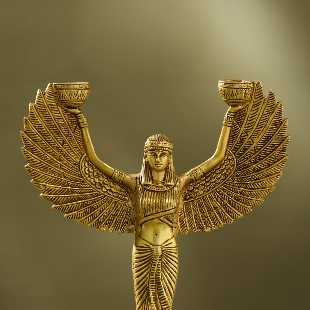 Brass Egyptian Goddess Isis Candle Holder (11.5 Inch) | data fragment HEIGHT
