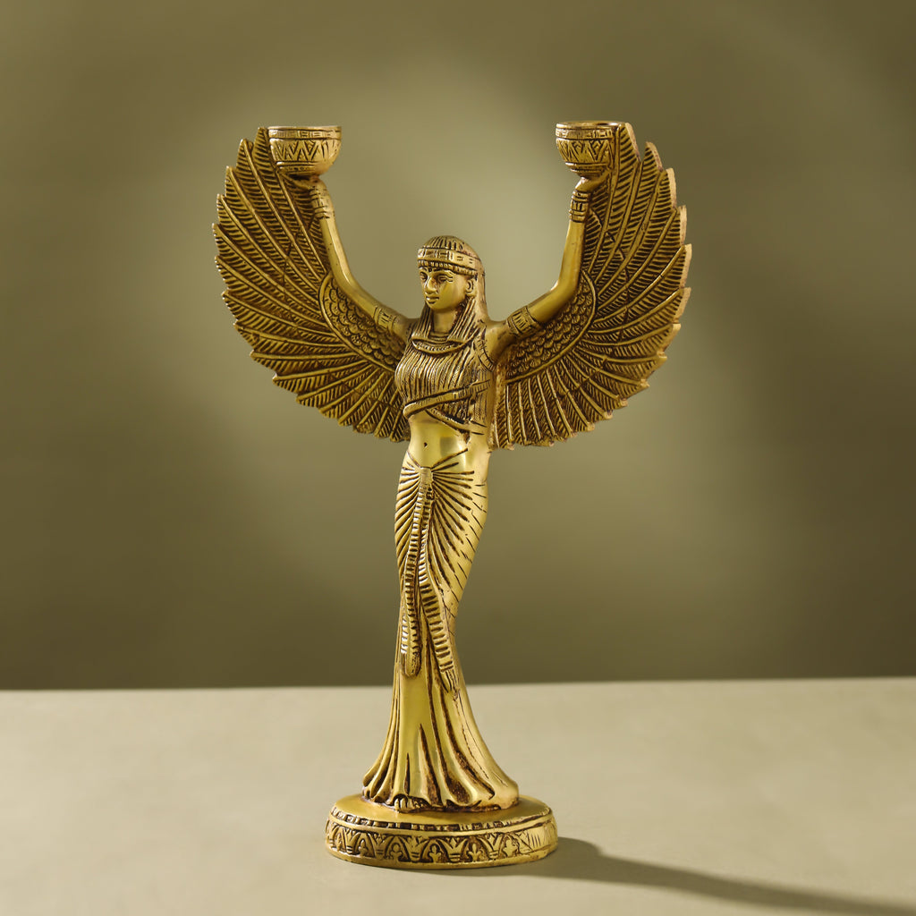 Brass Egyptian Goddess Isis Candle Holder (11.5 Inch) | data fragment HEIGHT