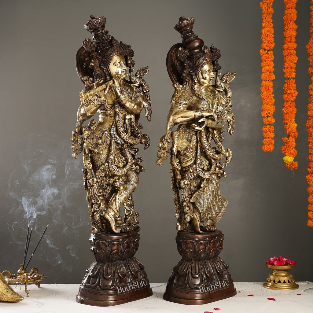 Antique Brass Handcrafted Radha Krishna Statue 30 inch | Embrace elegance with