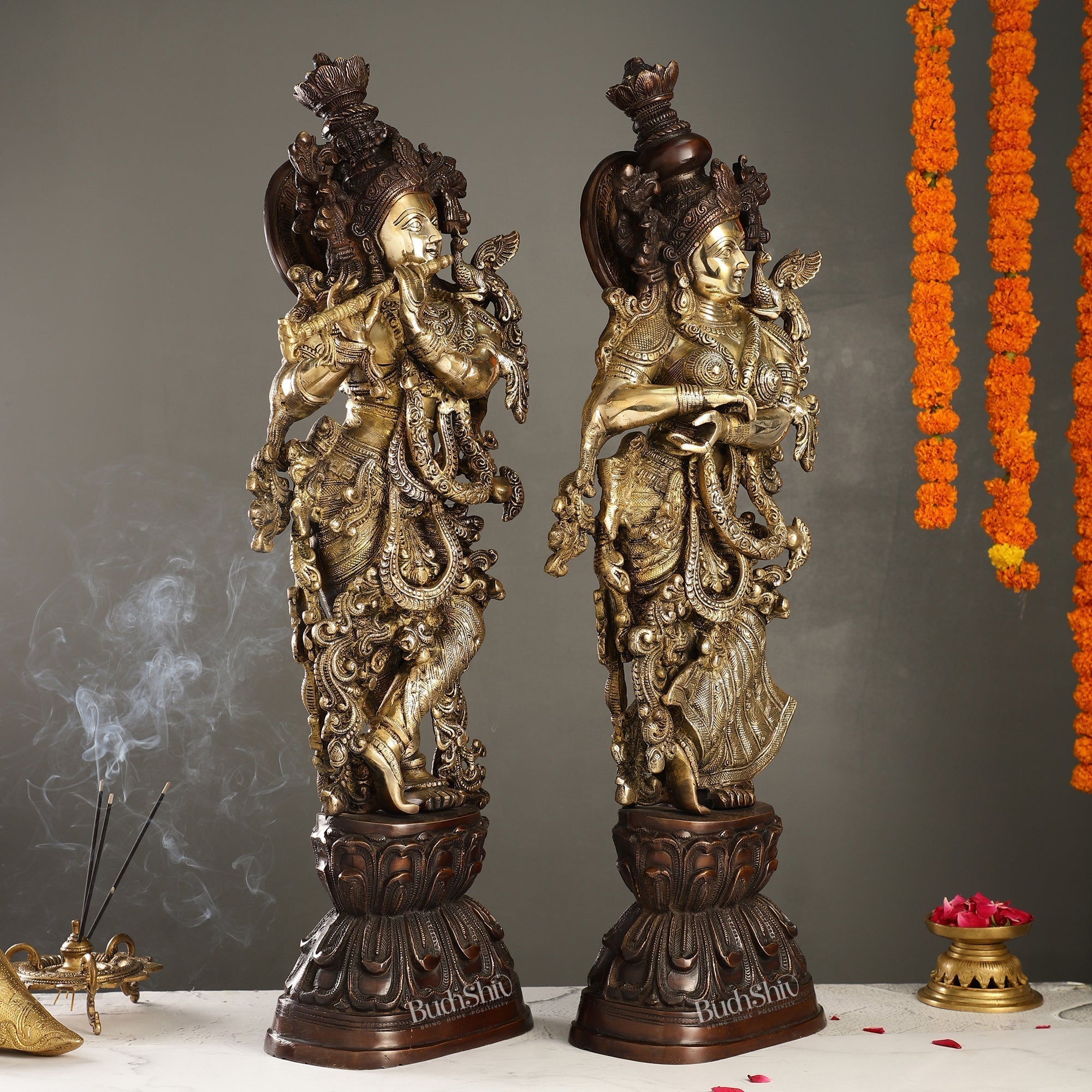 Antique Brass Handcrafted Radha Krishna Statue 30 inch | Embrace elegance with