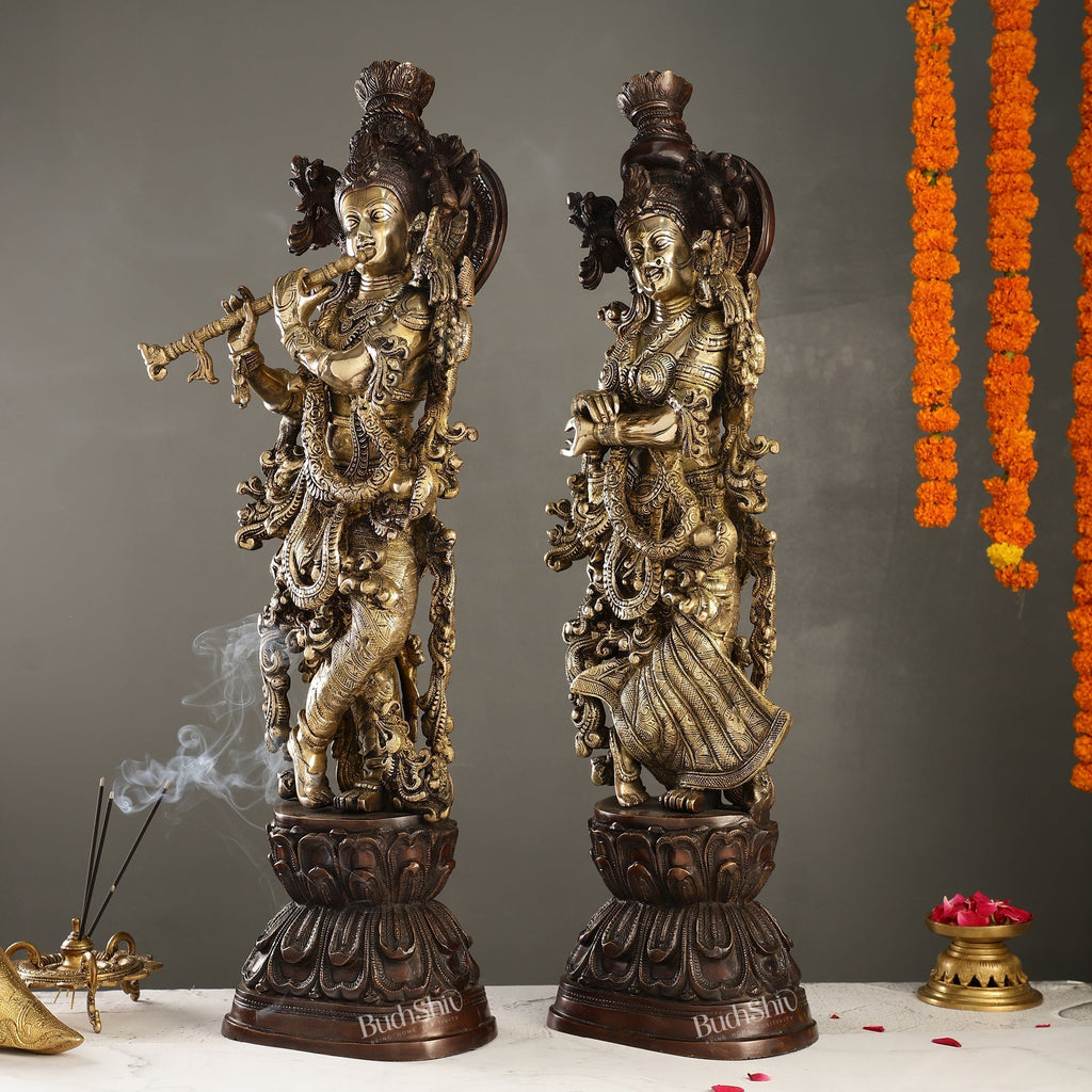 Antique Brass Handcrafted Radha Krishna Statue 30 inch | Embrace elegance with
