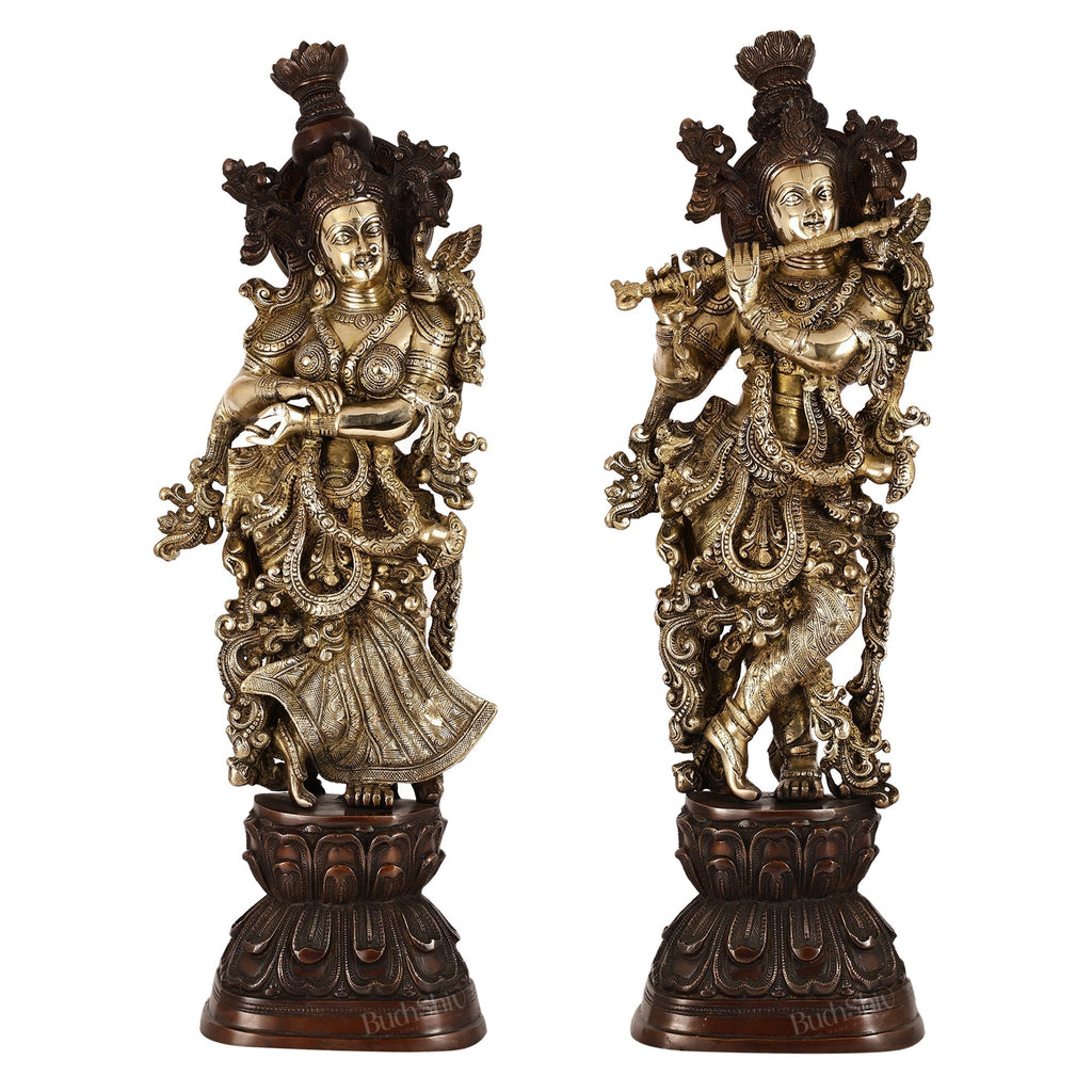 Antique Brass Handcrafted Radha Krishna Statue 30 inch | Embrace elegance with