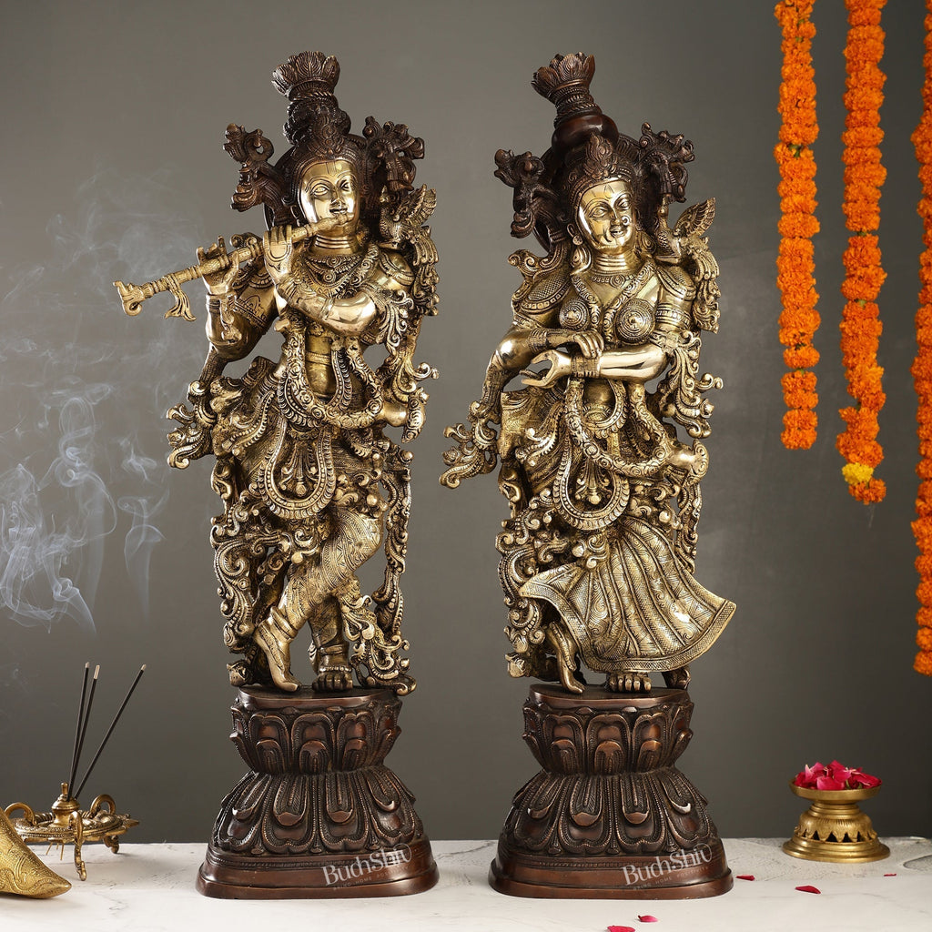 Antique Brass Handcrafted Radha Krishna Statue 30 inch | Embrace elegance with