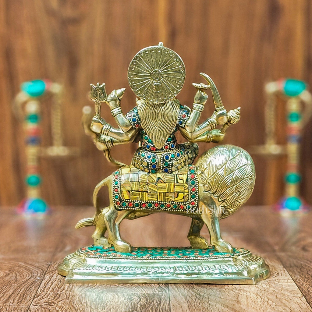 Brass Superfine Durga statue with Stonework 10 " | Brass Superfine Durga