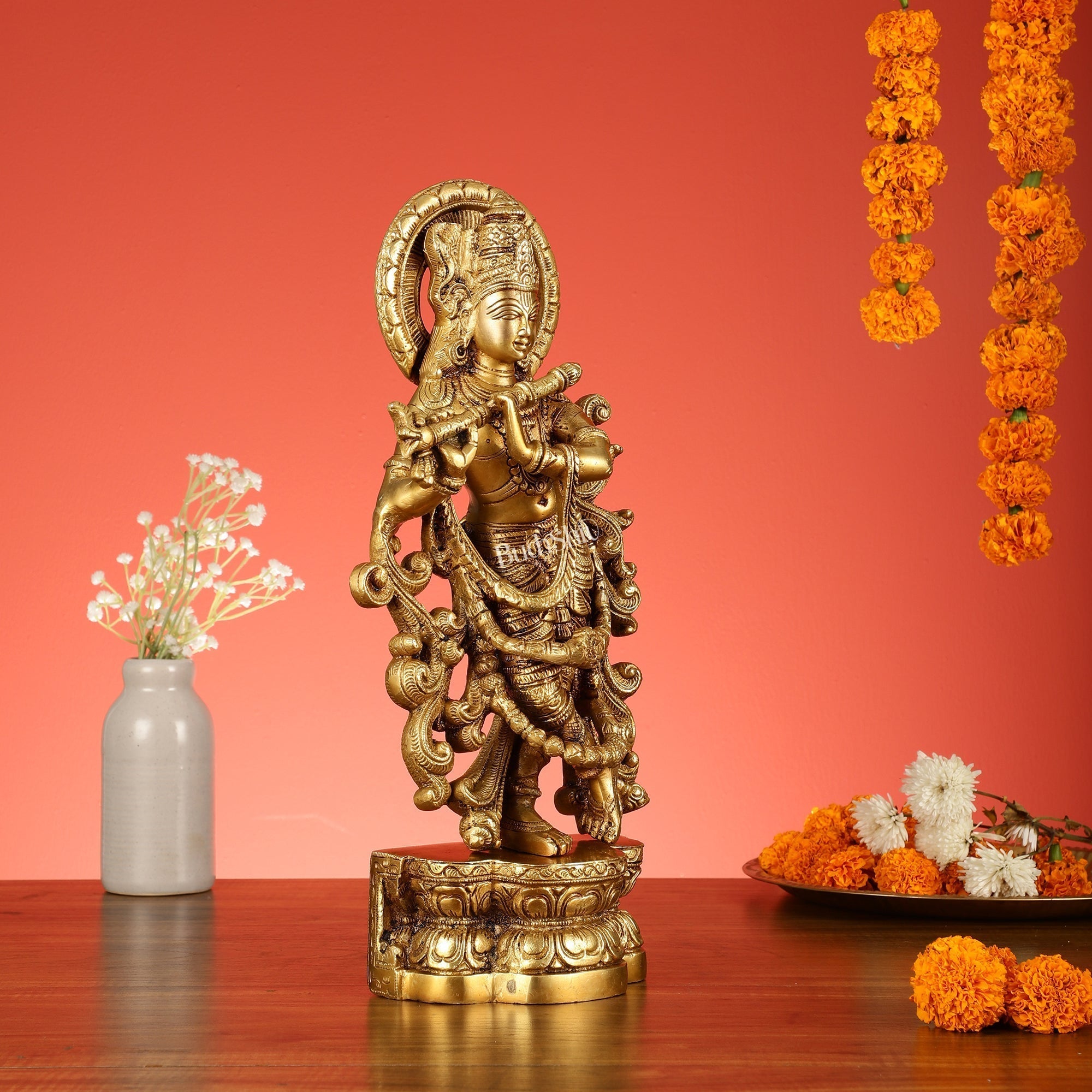 Brass Superfine Lord Krishna Statue - 15.5 Inch | Experience divine essence