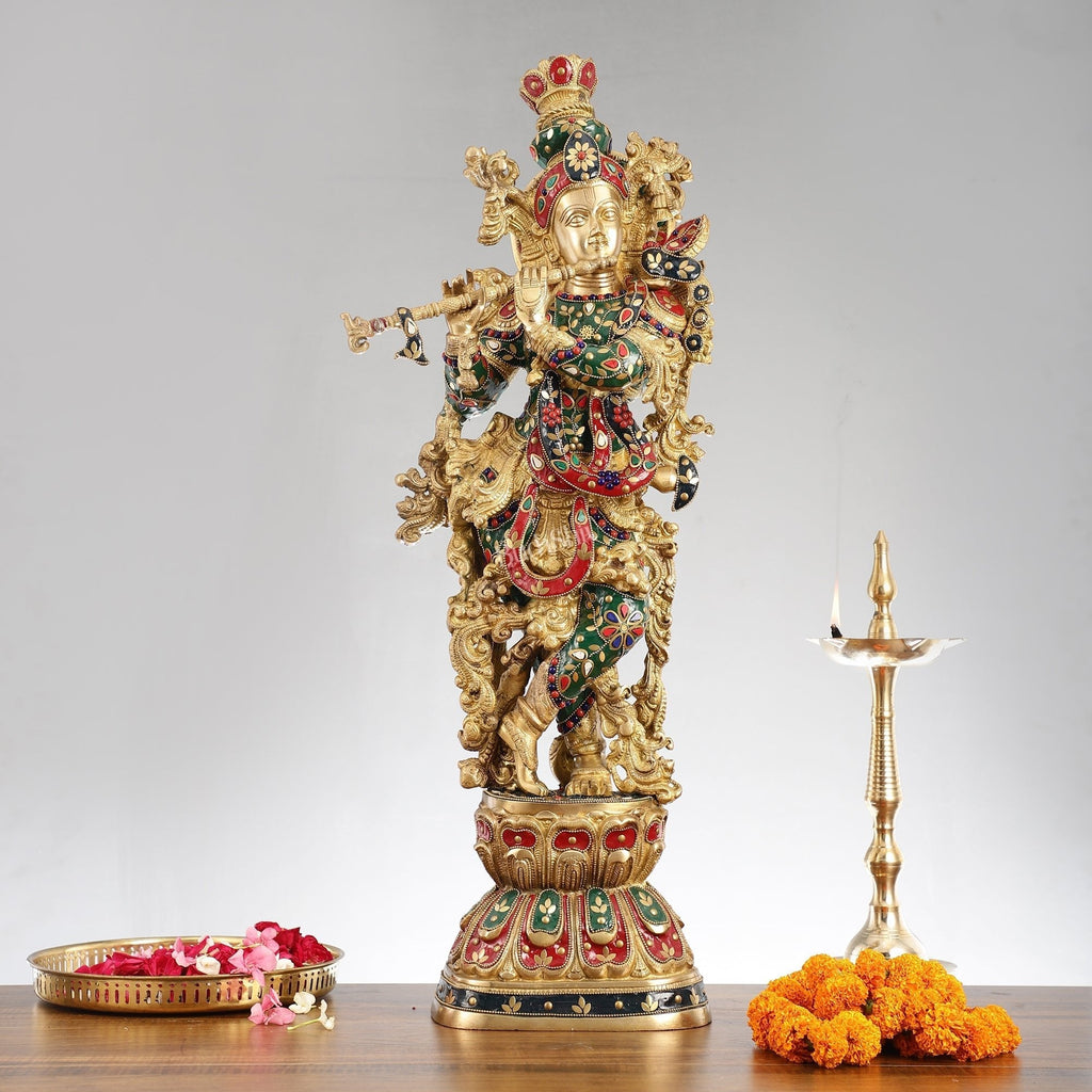 Divine Brass Handcrafted Ever Smiling Krishna Kanhaiya Statue 29" | Experience divine presence