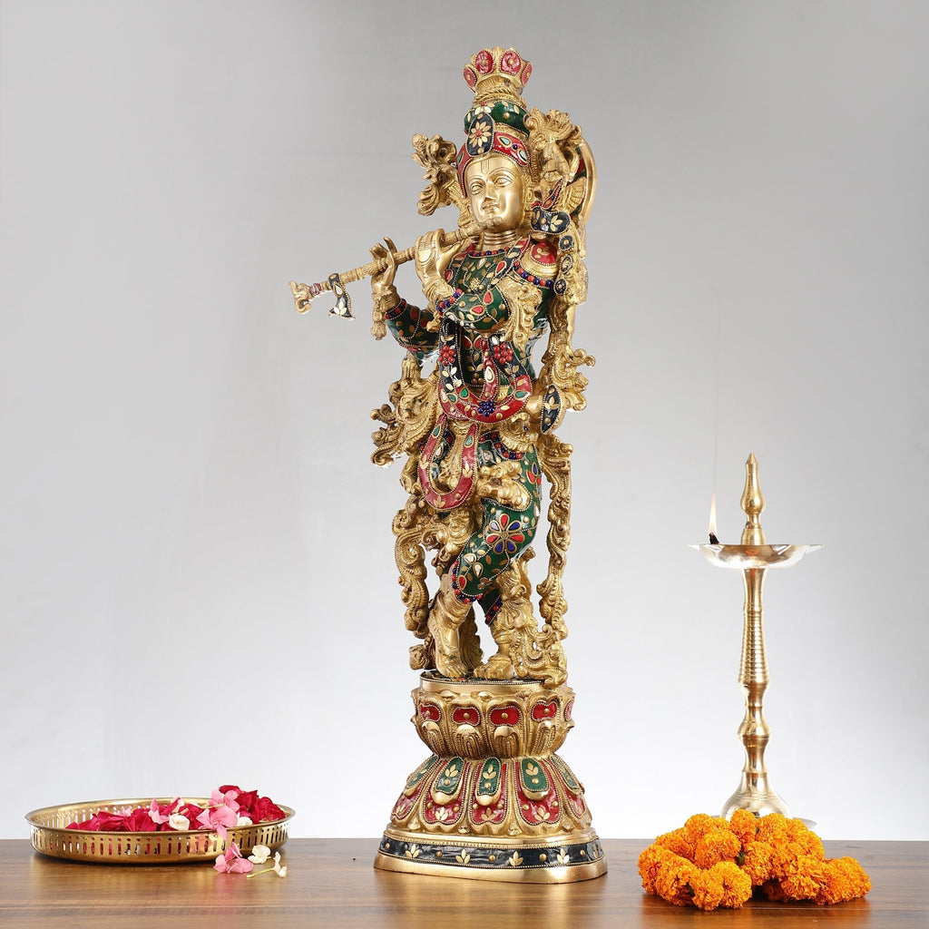 Divine Brass Handcrafted Ever Smiling Krishna Kanhaiya Statue 29" | Experience divine presence