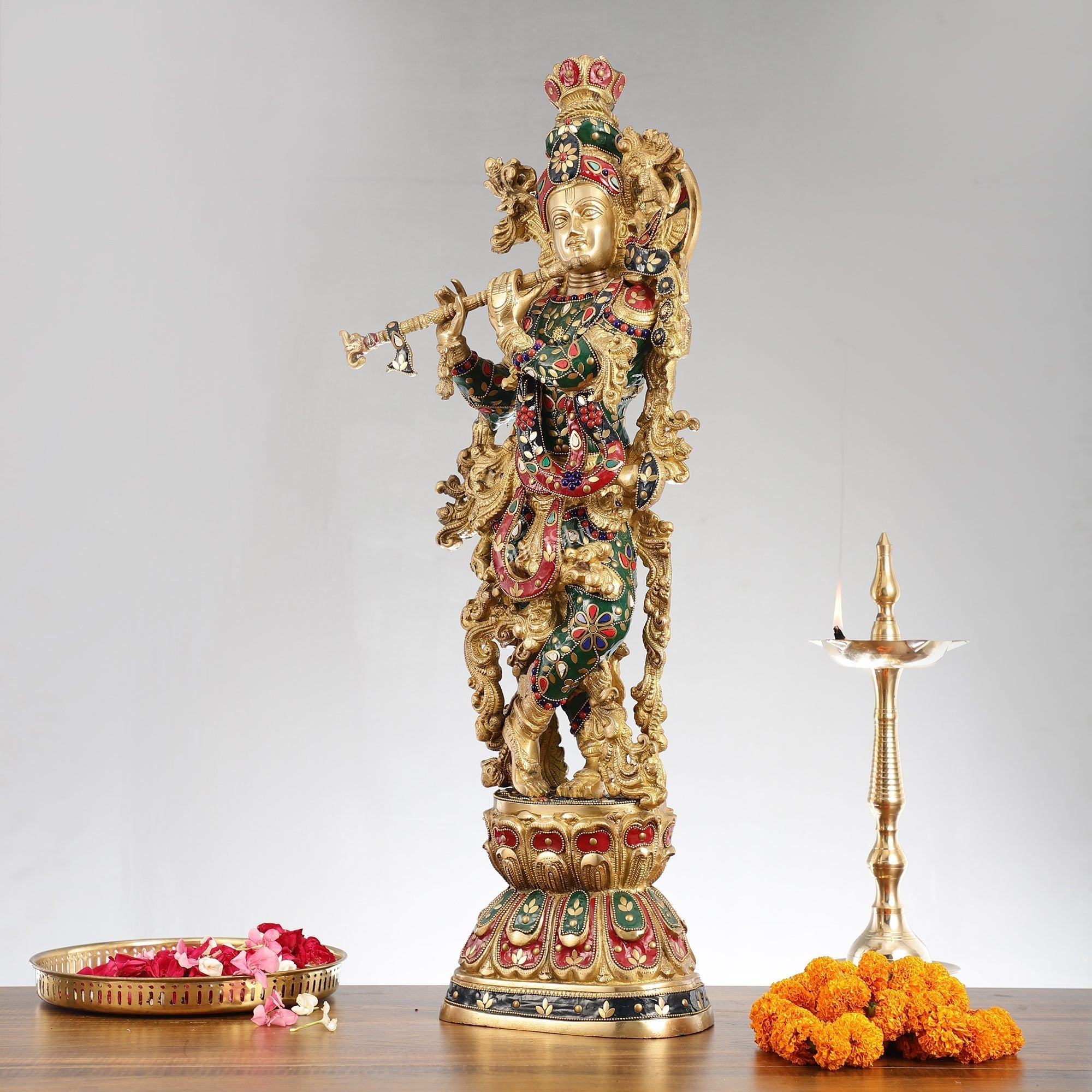Divine Brass Handcrafted Ever Smiling Krishna Kanhaiya Statue 29" | Experience divine presence