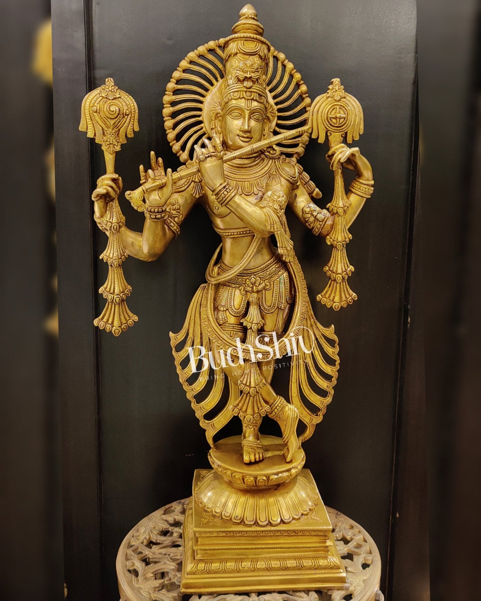 Krishna Charbhuja ( 4 arms ) Statue in Superfine Brass 31 inch | Magnificent Majestic Superfine
