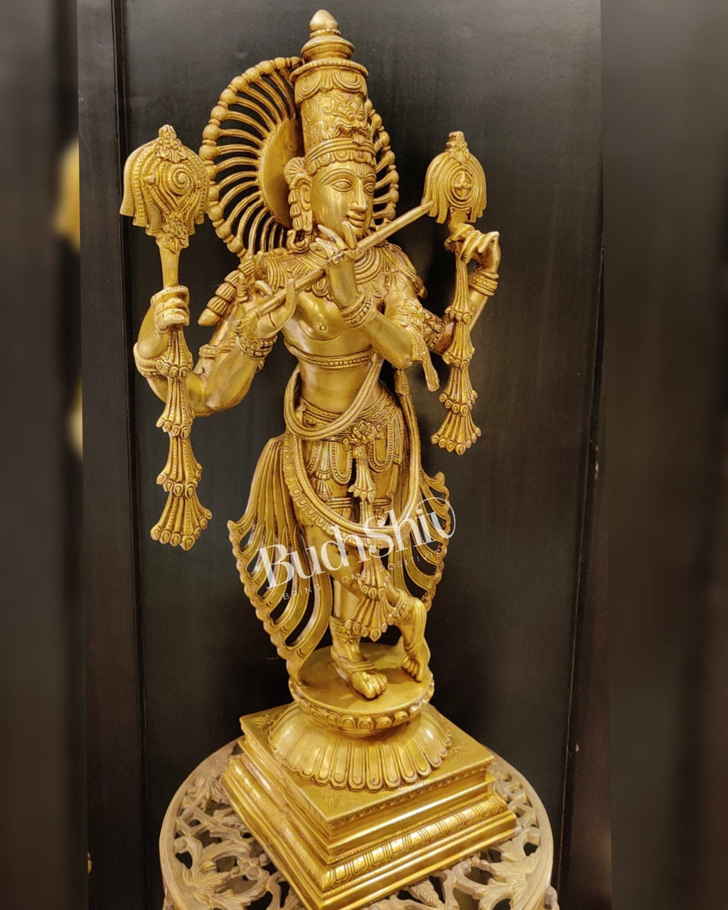Krishna Charbhuja ( 4 arms ) Statue in Superfine Brass 31 inch | Magnificent Majestic Superfine